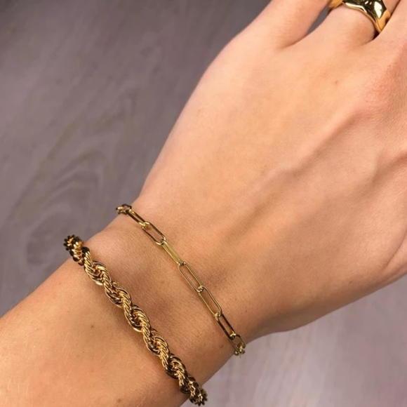 Gold Bracelet Rope Chain 18K PVD Gold Plated Stainless Steel Twist - Picture 3 of 9